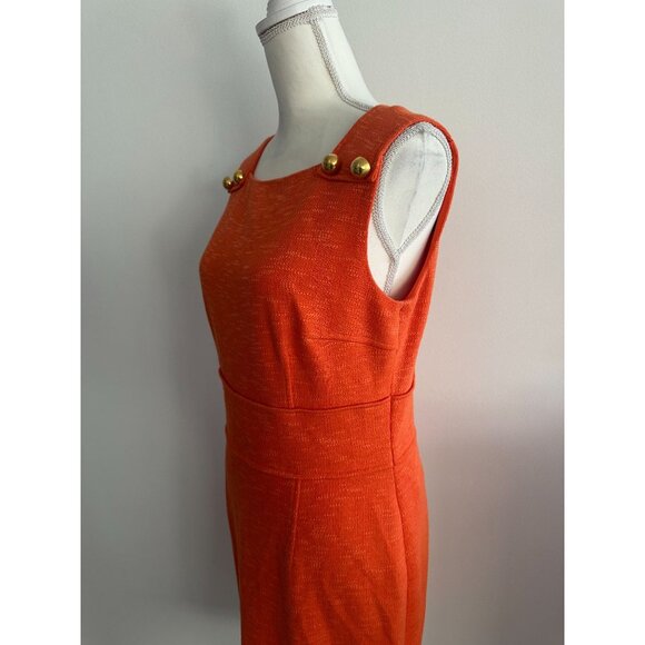DAVID MEISTER Orange Gold Button Detail Pencil Dress Size 10 - Picture 2 of 10